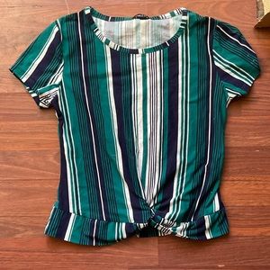 Short Sleeve Green Stripped Business Casual Top